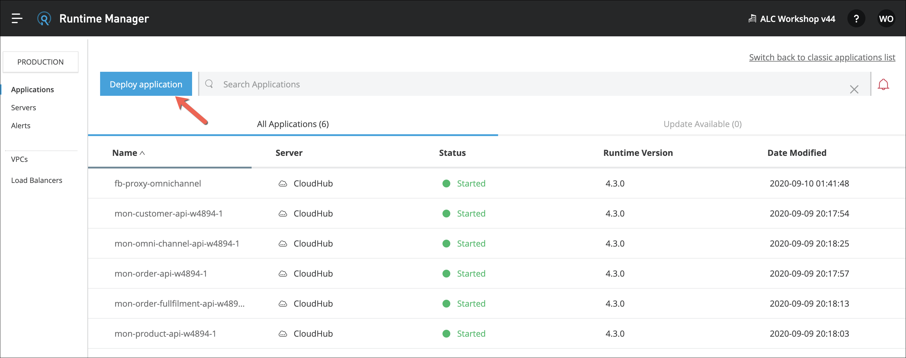 module6 lab1 deploy application selection