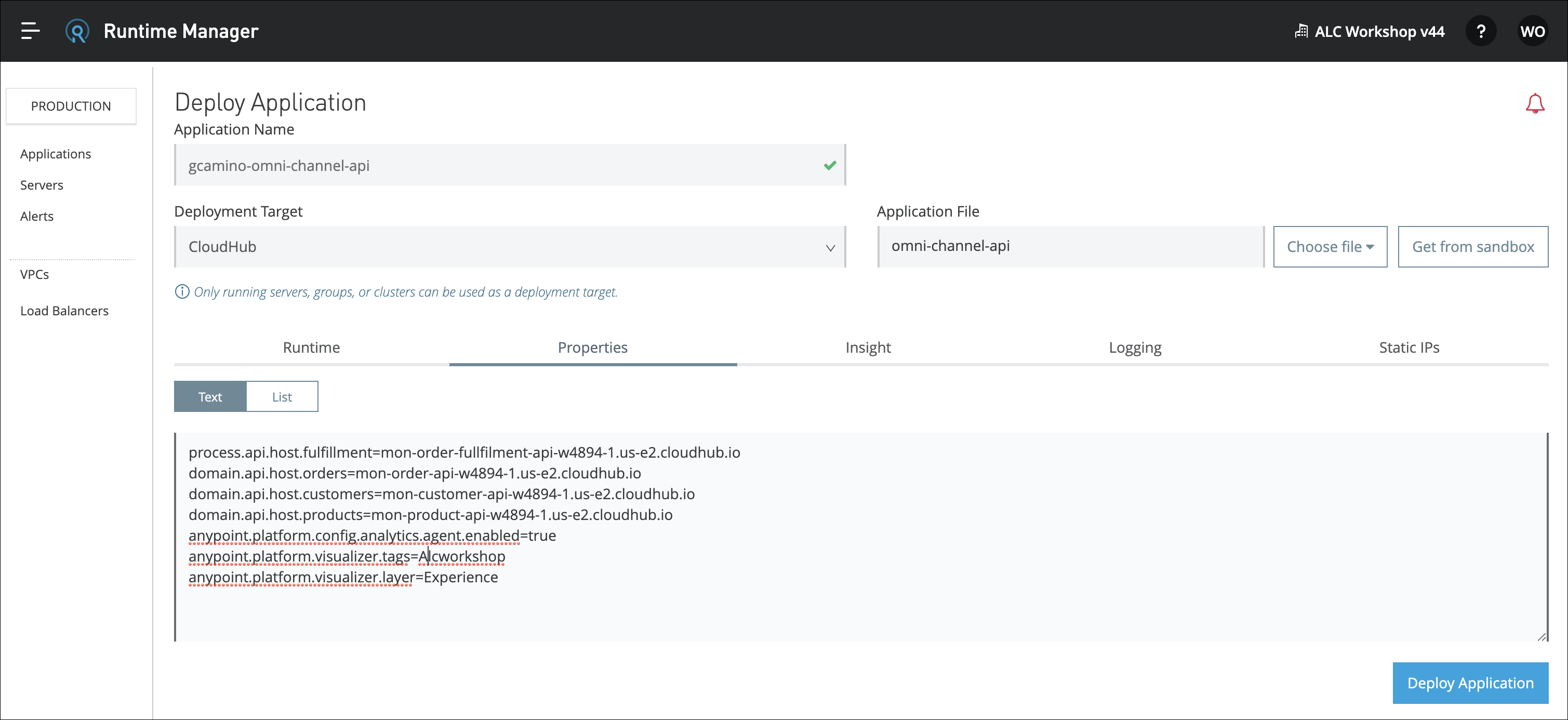 module6 lab1 deploy properties tab