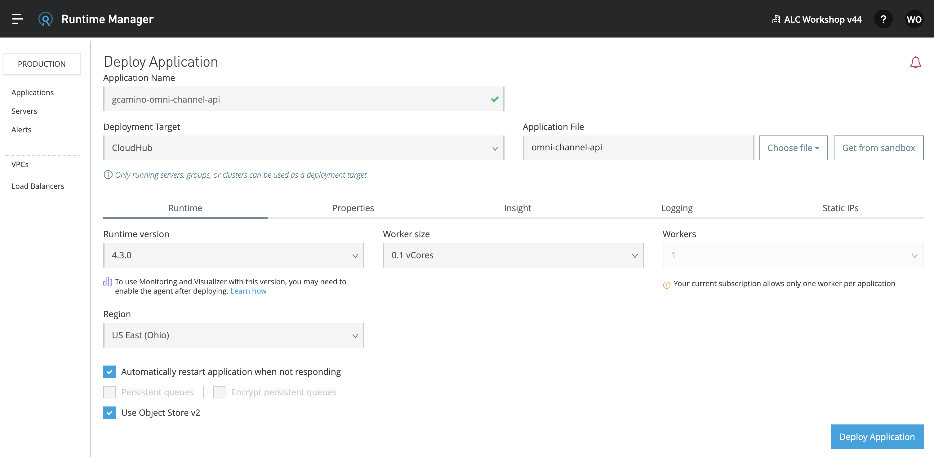 module6 lab1 main deployment screen